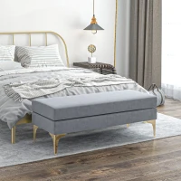 HOMCOM Banc bout de lit banquette coussins d'assise double pieds en acier design moderne 121 x 50,5 x 46,5 cm gris clair(m-2)