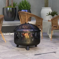 Outsunny Steel Fire Pit BBQ, with Poker - Black(m-2)