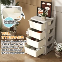 HOMCOM Aufbewahrungsboxen für Kinder, 4 große Schubladen, runde Kanten, Kunststoff, 37x37x76 cm, Cremeweiß(m-4)