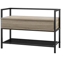 HOMCOM Banco Recibidor con Tapa Abatible Mueble Zapatero con Compartimento Oculto y Estante de Rejilla 84x39,5x61 cm Roble(m-10)