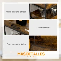 HOMCOM Carrito de Cocina de Estilo Industrial con Ruedas Botellero y Soporte para 6 Copas 86,5x40x91,5 cm Marrón Rústico(m-6)