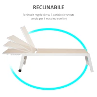 Outsunny Lettino Prendisole con Schienale Reclinabile, in Alluminio e Textilene, 169x65x102 cm, Beige e Bianco(m-6)