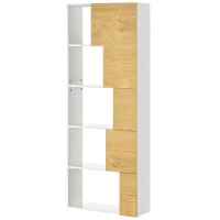 HOMCOM Estantería con 5 Estantes con Puertas Asimétricas Librería para Salón Dormitorio 63x22x166 cm Blanco y Natural(m-10)