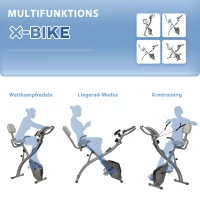 HOMCOM Heimtrainer X-Bike 2-in-1 Fahrradtrainer mit LCD-Display,Pulsmesser, klappbarer Hometrainer Trimmrad mit 8 stufig Magnetwiderstand, 1 Paar Spannseil, Stahl Grau 105x48x118 cm(m-8)