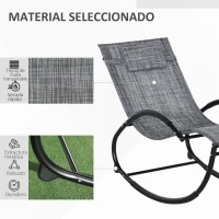 Outsunny Tumbona Mecedora con Reposacabezas Reposabrazos y Marco Metálico Carga 120 kg para Interior y Exterior 155x61x88 cm Gris(m-7)