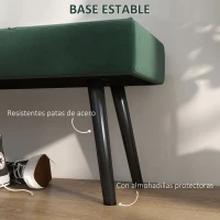 HOMCOM Taburete Pie de Cama Multifuncional con Pies de Acero y Asiento Acolchado para Entrada Pasillo 100x36x45 cm Verde(m-5)