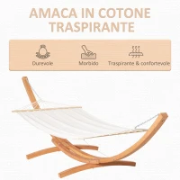 Outsunny Amaca con Supporto in Legno e Cotone, Amaca da Giardino per altri Spazi Esterni, 392x120x102cm, Bianca(m-4)