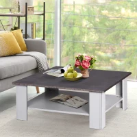 HOMCOM Mesa de Centro Mesita Café de 2 Niveles Mesa Multifuncional para Salón Dormitorio Estilo Contemporáneo Tablero de Partículas Fuerte y Durable Fácil de Limpiar 80x80x31.5cm(m-2)