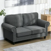 HOMCOM Two-Seater Mid-Century Sofa, with Pocket Springs - Charcoal Grey(m-2)