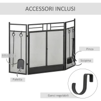 HOMCOM Parascintille Camino Moderno, Parafuoco Pieghevole con 2 Porte in Metallo Nero, 122x1.6x80cm(m-7)