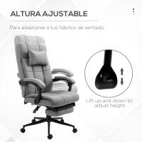 Vinsetto Silla de Escritorio Reclinable con Altura Ajustable Reposapiés Reposacabezas y Reposabrazos 66x76x112-120 cm Gris(m-4)