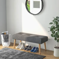 HOMCOM Multifunctional Bed End Bench Tufted Upholstered Shoe Bench Ottoman Footstool Linen Fabric for Entryway Living Room Grey(m-7)