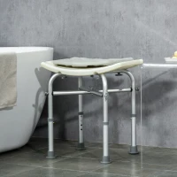 HOMCOM Sgabello da Doccia in Alluminio con Altezza Regolabile, Cuscino e Piedini Antiscivolo, Bianco(m-2)