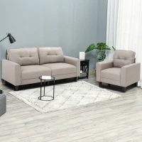 HOMCOM Poltrona Moderna in Tessuto con Piedini in Legno per Camera e Soggiorno, 90x72x91cm, Beige(m-8)