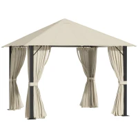 Outsunny Gazebo da Giardino 3x3m in Alluminio e Acciaio con Prese d'Aria, Zanzariera e Tende, Cachi(m-1)