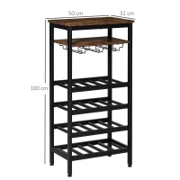 HOMCOM Weinregal Weinhalter Standregal für 20 Flaschen Flaschenregal Dekoregal für Bar Esszimmer Metall Schwarz 50 x 32 x 100 cm(m-3)