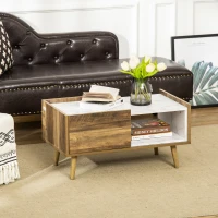 HOMCOM Tavolino da Caffè Rettangolare con Cassetto e Ripiano, 80x45x40.5cm, Marrone e Bianco(m-2)