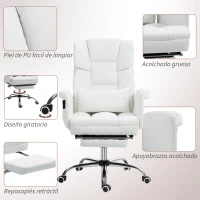 HOMCOM Silla de Oficina con 6 Puntos de Masaje Reposapiés Retráctil Altura Ajustable Control Remoto y Soporte Lumbar Blanco(m-8)