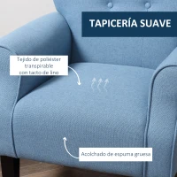 HOMCOM Butaca de Salón Tapizada en Tela Sillón Relax con Reposabrazos Asiento Acolchado y Patas de Madera Estilo Moderno para Dormitorio 78x74x97 cm Azul(m-6)