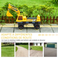 HOMCOM Porteur Enfant tractopelle 2-3 Ans Pelleteuse articulée avec Pince Incluse Effets sonores Lumineux PP Jaune(m-6)