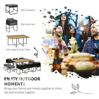 Outsunny 10 Seater Rattan Cube Garden Furniture Set, Rattan Dining Set with Cushions, Outdoor Dining Table and Chairs with 6 Armchairs, 4 Stools, Rectangular Wood Grain Plastic Top Table, Black(m-4)