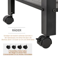 HOMCOM Küchenwagen Rollwagen mit 3 Ebenen Küchenrollwagen mit Tischplatte und Regalen, Küchenregal auf Rollen, im Vintage-Industriedesign Allzweckwagen für Küche Bad Büro Wohnzimmer Natur(m-6)