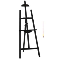 HOMCOM Caballete de Pintura de Madera Caballete de Dibujo con Ángulo Ajustable de 75° Soporte Trípode y Pincel para Lienzos 51,5x71,5x134,5 cm Negro(m-1)