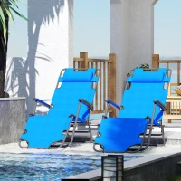 Outsunny Lot de 2 Chaises Longue inclinable transat Bain de Soleil fauteuil relax jardin 2 en 1 Pliant têtière Amovible(m-2)