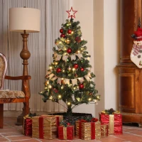 HOMCOM 5ft Pre-Lit Xmas Tree with Decorations, Green, Red and Warm White(m-10)
