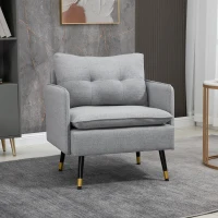 HOMCOM Fauteuil scandinave dossier capitonné avec passepoil en tissu 76 x 68 x 80 cm gris clair et pieds en métal noir et doré(m-2)
