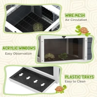 PawHut Tortoise Table with Adjustable Lamp Holder, Wooden Tortoise House w/ Openable Lids, Pull-Out Trays - Grey(m-7)