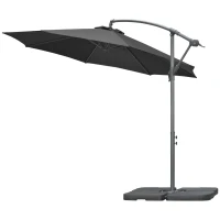 Outsunny 3(m) Garden Banana Parasol Cantilever Umbrella with Crank Handle, Cross Base, Weights and Cover for Outdoor, Hanging Sun Shade, Black(m-11)