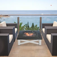 Outsunny Outdoor 3 in 1 Square Fire Pit Brazier with BBQ Grill, Metal Large Firepit with Lid, Log Grate, Poker for Backyard, Camping, Bonfire, Wood Burning Stove, 86 x 86 x 38cm, Black(m-10)