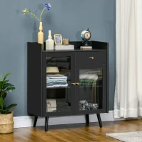 HOMCOM Armadietto Due Ante con Ripiano Regolabile e Spazi Aperti in MDF e Legno, 80x40x94.3 cm, Nero(m-2)