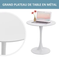 HOMCOM Table ronde tulipe design Ø 60 x 73H cm métal MDF blanc(m-4)