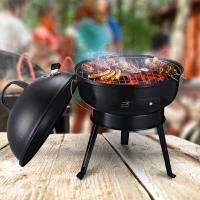 Outsunny Barbecue à charbon ronde portable barbecue de jardin résistant avec couvercle métal 36,5 x 36,5 x 54 cm noir(m-2)