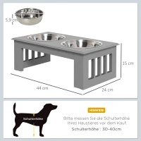 PawHut Hunde-Futterstation, rutschfest, 44x24x15cm, Grau, 0,9L pro Napf(m-3)