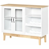 HOMCOM Storage Cabinet, Sideboard with Wine Holder for 8 Bottles, Glass 2-Door Display Cupboard, Adjustable Shelf, White(m-11)