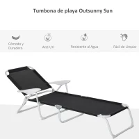 Outsunny Tumbona Reclinable y Plegable de Jardín con Respaldo Ajustable en 4 Posiciones Marco de Metal TextelineTranspirable 186x66x80 cm Negro(m-4)