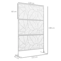 Outsunny Panneau brise vue décoratif paravent extérieur blanc à motif végétal en métal - 122 x 45 x 198 cm, blanc(m-3)