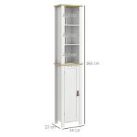 kleankin Meuble colonne de salle de bain placard à 3 niveaux étagères réglables porte en lambris 34 x 23 x 165 cm blanc(m-3)