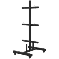 SPORTNOW Weight Rack for Olympic Weight Plate, 3 Tier Weight Tree for 2 inch Plates and Bars, Weight Organiser Stand with 4 Transport Wheels and Clamps for Home Gym, Max Load 200kg, Black(m-11)