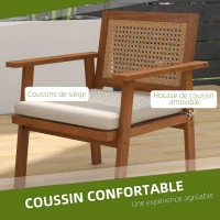 Outsunny Salon de jardin 4 pièces, 2 fauteuils, 1 canapé, 1 table basse, coussins - Style bohème - bois acacia et résine tressée(m-5)