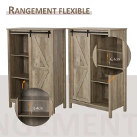 HOMCOM Buffet bahut vaisselier 2 étagères porte à galandage MDF panneaux particules imitation bois veinage gris métal noir(m-4)