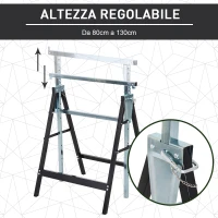 HOMCOM Set 2 Cavalletti da Lavoro Pieghevoli Portata 200 kg, Altezza Regolabili 80-130 cm, Cavalletti Telescopici Salvaspazio in Acciaio per Fai da Te, Garage e Giardino, Nero(m-6)