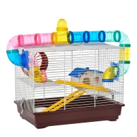 PawHut Jaula para Hamster Casa para Ratoncillos Roedores Animal Pequeño con Escalera, Pista, Molino de Viento Accesorios Incluidos 62x29x52cm(m-1)