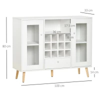 HOMCOM Credenza Moderna da Cucina con Cantinetta Vini 12 Bottiglie, Cassetto e Armadietti in Legno 100x33x80cm Bianco(m-3)