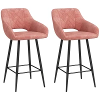 HOMCOM Set of Two Velvet-Feel Bar Stools - Pink(m-10)
