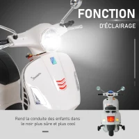 HOMCOM Vespa Scooter Moto électrique Enfants 6 V dim. 102L x 51l x 76H cm Musique MP3 Port USB klaxon Phare feu AR Blanc(m-4)