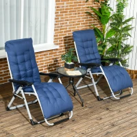 Outsunny 2pc Reclining Zero Gravity Sun Loungers ,Folding Chaise Lounge Chair with Cushions, Blue(m-10)
